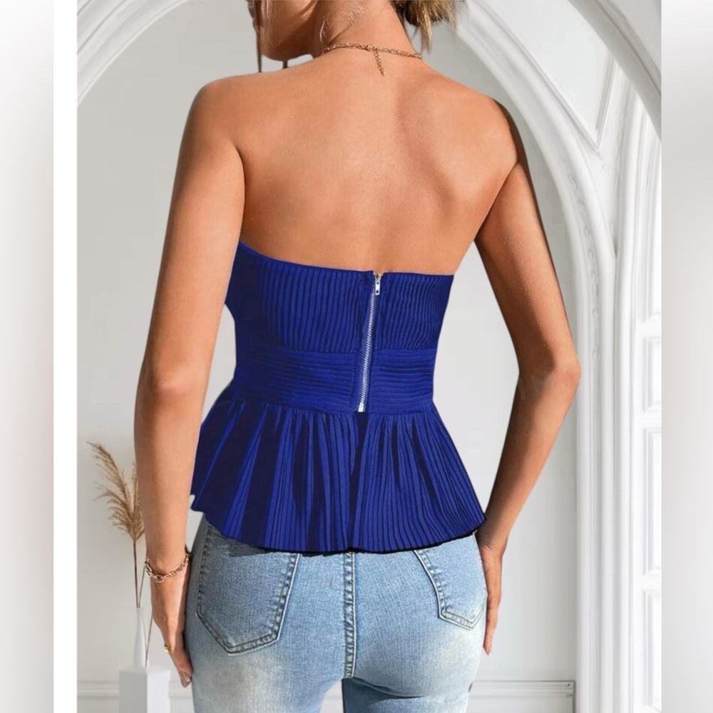 Ruffle bustier top Pleated strapless corset tube holiday 6 M Sweetheart peplum t - Picture 2 of 3